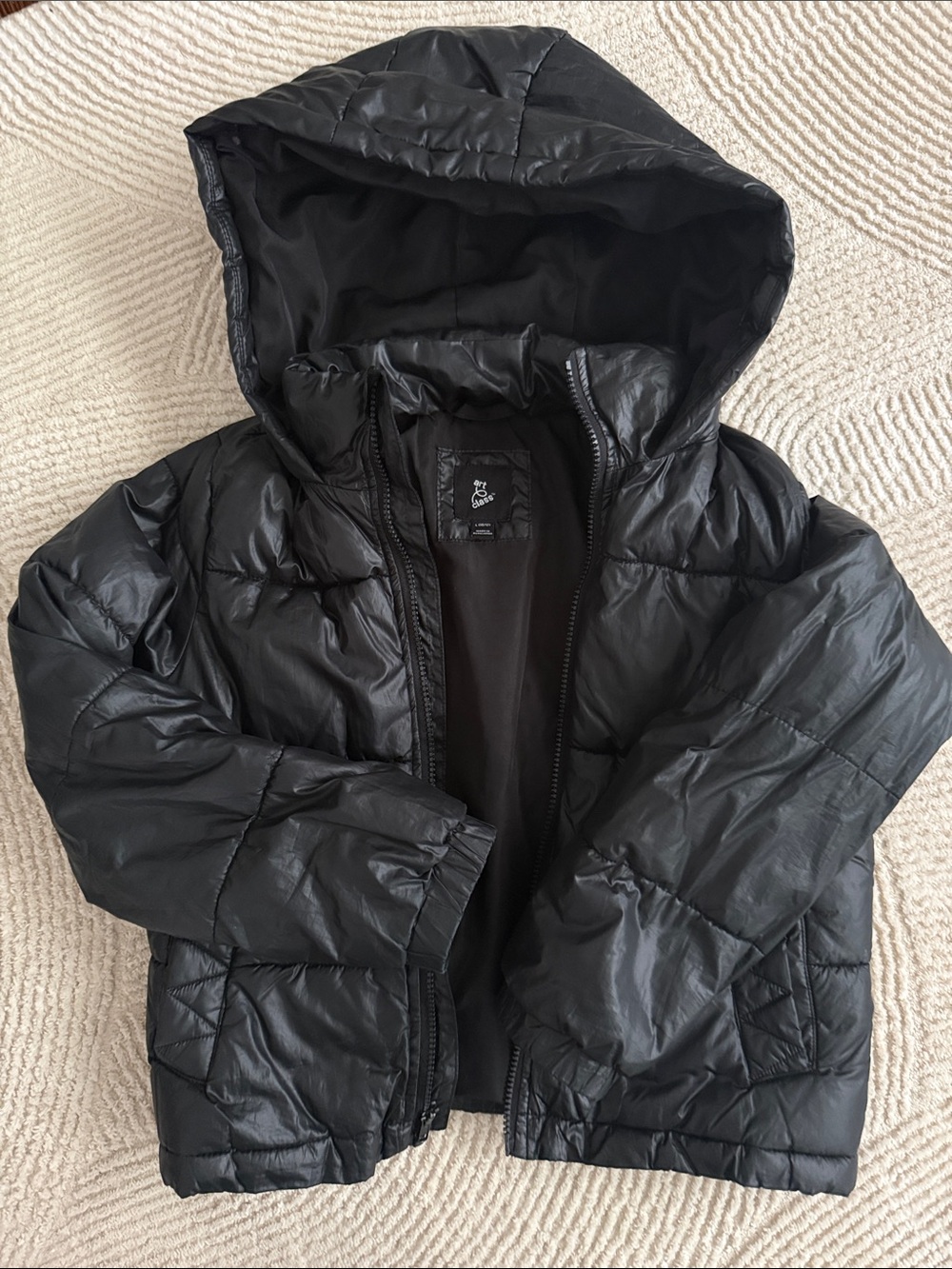 art class Black Quilted Hooded Puffer Jacket for Kids